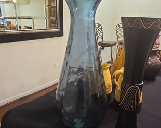 Large Blue Blown Glass Vase second image