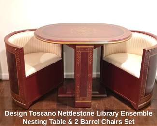 Design Toscano Nettlestone Library Ensemble Nesting Table Barrel Chairs Set second image