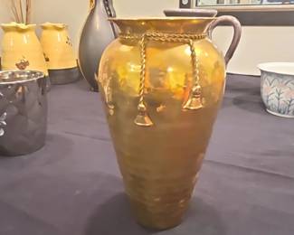 MidCentury Modern Ceramic Vase with Metallic Gold Band fourth image