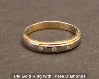 14k Gold Ring with Three Diamonds