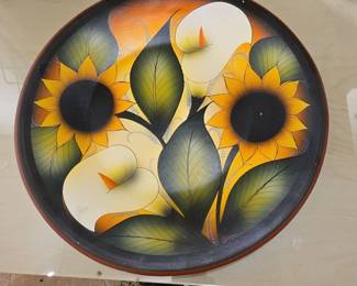 Vintage Mexican Hand Painted Sunflower and Calla Lily Plate