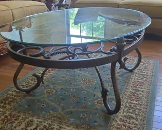 Vintage French Style Wrought Iron and Glass Oval Coffee Table third image