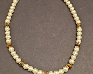 Chaps Faux Pearl and Tigers Eye Necklace