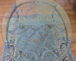 Vintage French Style Wrought Iron and Glass Oval Coffee Table second image