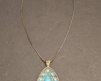 Teardrop Turquoise Southwestern Style Pendant Necklace