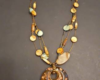 Chicos CQ Pendant Necklace with Shell and Resin Beads