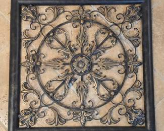 Ornate Metal Wall Panel with Scrollwork and FleurdeLis Accents