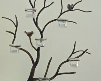 Metal Tree with Birds Votive Candle Holder Candelabra