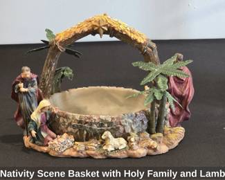 Nativity Scene Basket with Holy Family and Lamb