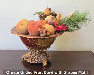 Ornate Gilded Fruit Bowl with Grapes Motif