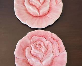 Pink Rose Shaped Ceramic Plates Set of