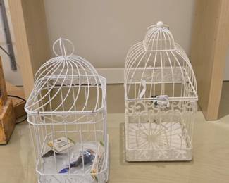 Decorative White Metal Bird Cages with Artificial Birds