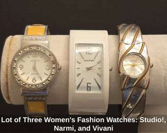 Lot of Three Womens Fashion Watches Studio, Narmi, and Vivani
