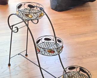 Tiered Metal Plant Stand with Decorative Accents