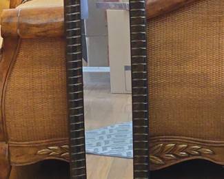 Rectangular Decorative Wall Mirror with Textured Wood Frame
