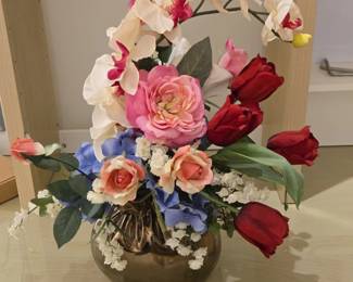 Artificial Floral Arrangement in Metallic Vase