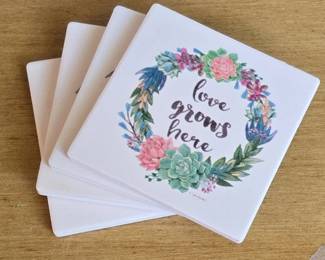 Thirstystone Love Grows Here Succulent Wreath Coasters Set of