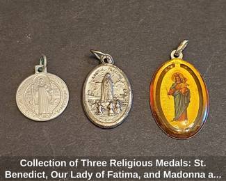 Collection of Three Religious Medals St. Benedict, Our Lady of Fatima, and Madonna and Child