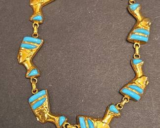 18k Gold Egyptian Revival Nefertiti Link Bracelet