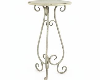 Distressed Metal Pedestal Plant Stand Table second image