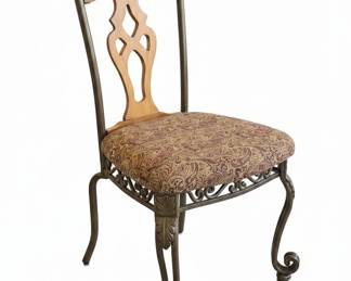 Glass Top Dining Table with Four Ornate Metal Chairs second image
