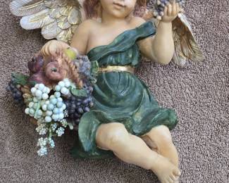 Fontanini Depose Italy Cherub with Grapes Wall Plaque