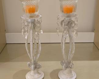 Pair of Crystal and White Beaded Candlesticks