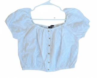 Hollister White Eyelet Puff Sleeve Crop Top