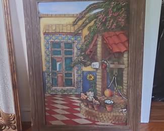 Textured Wall Art Mediterranean Courtyard Scene by Arturo Zarra