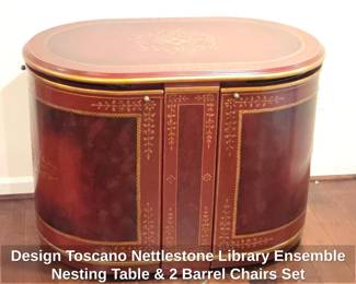 Design Toscano Nettlestone Library Ensemble Nesting Table Barrel Chairs Set