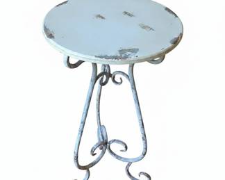 Distressed Metal Pedestal Plant Stand Table
