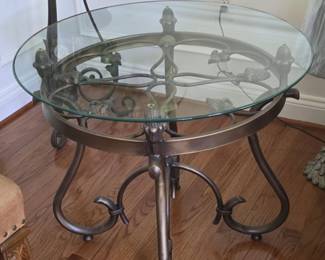 Ornate Wrought Iron and Glass Accent Table second image