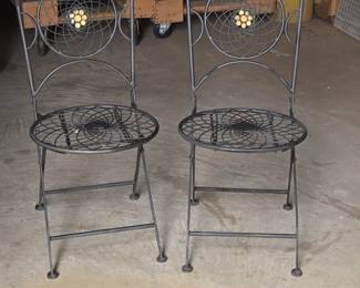 Pair of Wrought Iron Garden Chairs with Swirl Design