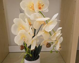 Artificial White Phalaenopsis Orchid Arrangement in White Pot