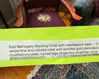Antique Victorian Mahogany Rocking Chair with Needlepoint Seat second image