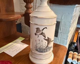 Vintage lamp base with Geese Motif and Gold Trim