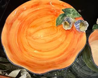 HandPainted Italian Ceramic Serving Bowl with Floral Embellishments