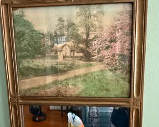 Ornate Gilt Framed Trumeau Mirror with Landscape Print third image