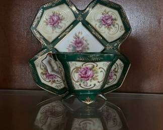 Royal Sealy China Japan Rose and Green Teacup and Saucer Set