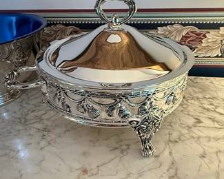 Ornate Silver Plated Footed Tureen with Lid