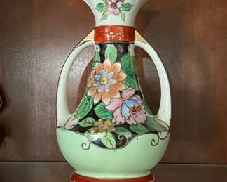 Vintage Nippon HandPainted Floral DoubleHandled Vase