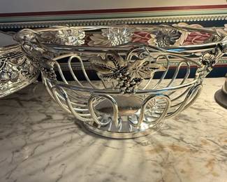 Studio Silversmiths SilverTone Fruit Basket with Grapevine Embellishments second image