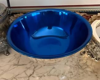Silver Plated Footed Bowl with Blue Enamel Interior second image