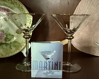 Martini Glasses with Gold Rim and Ball Stem Set of
