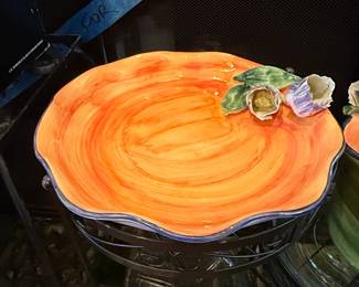 HandPainted Italian Ceramic Serving Bowl with Floral Embellishments second image
