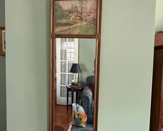 Ornate Gilt Framed Trumeau Mirror with Landscape Print