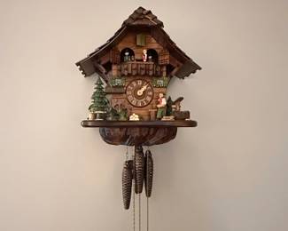 Black Forest Cuckoo Clock with Woodcutter and Waterwheel
