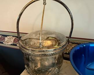 SilverPlated Ice Bucket with Glass Lid and Claw Feet