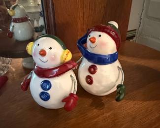 Ceramic Snowman Salt and Pepper Shakers with Wire Arms