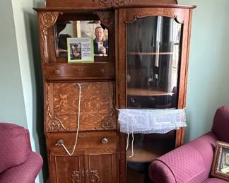 Antique Tiger Oak SidebySide Secretary Desk and Bookcase